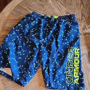 Under Armour Blue and Green Swim Shorts With Ocean Gear Rashguard, Size L, Guc